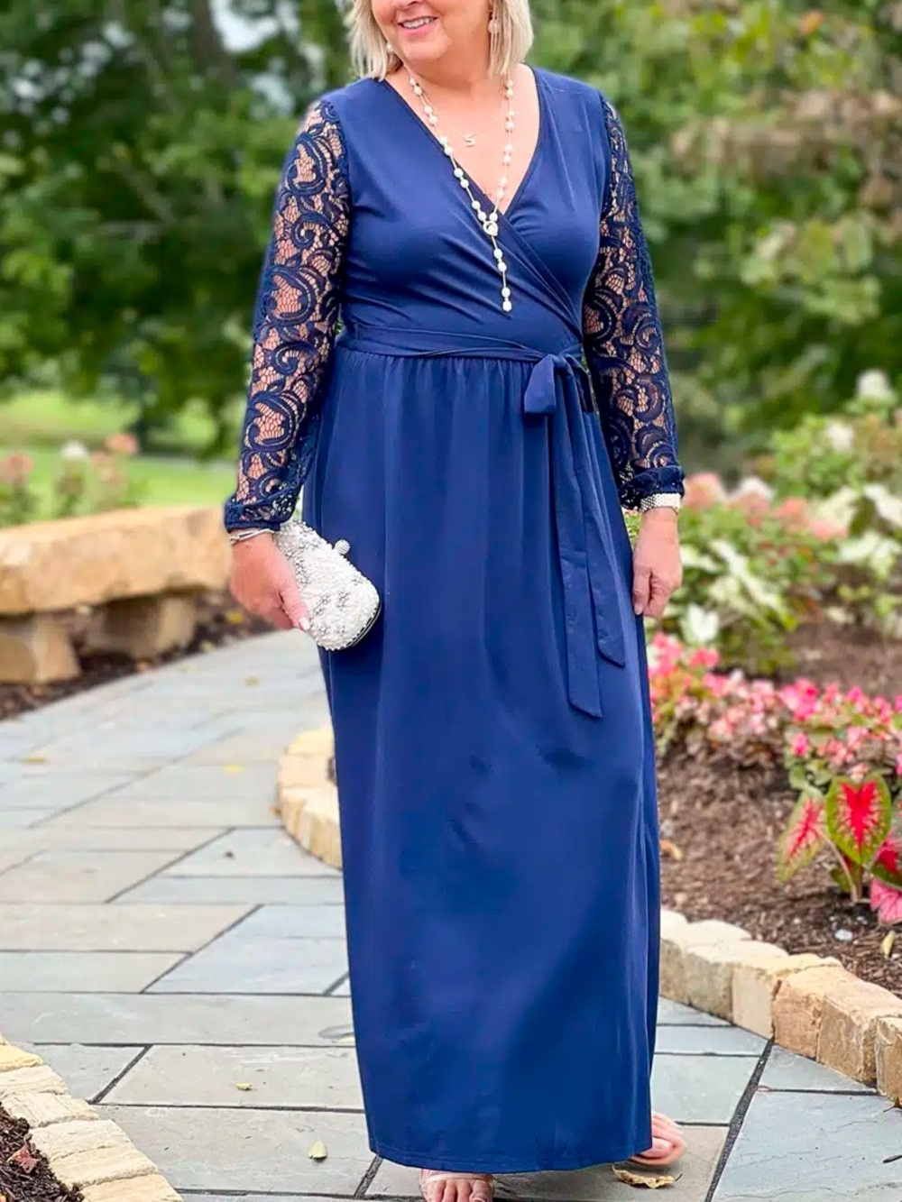 Zattcas size XL Womens Blue Formal Maxi Dress With Lace long Sleeves